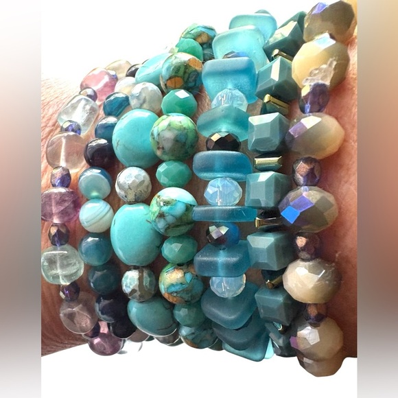 Jewelry - Natural Stone, Sea glass, Crystal and Czech Glass Beaded Stretch Bracelets.